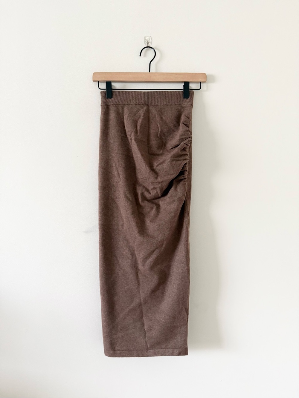 NWT Express Cozy Knit Ruched Midi Skirt in Brown Size XS
